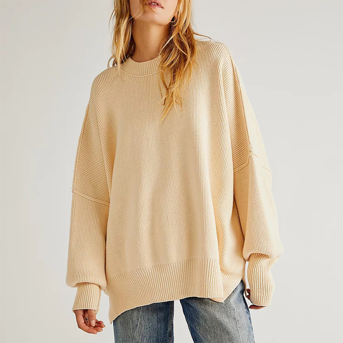 Vérona - Pull Chaleureux Rouge pour Femme à Col Rond et Coupe Oversize