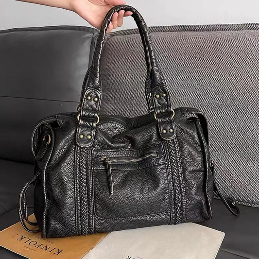 Sac à Main Élégant en Cuir Noir pour les Études - Collection Lumina