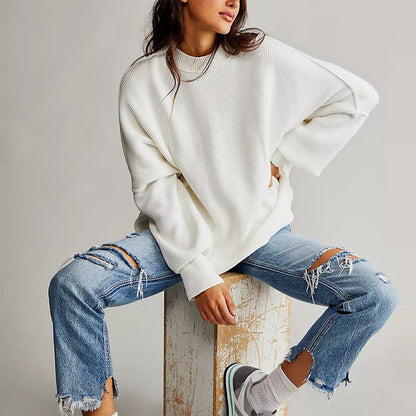 Vérona - Pull Chaleureux Rouge pour Femme à Col Rond et Coupe Oversize
