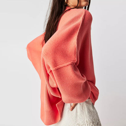 Vérona - Pull Chaleureux Rouge pour Femme à Col Rond et Coupe Oversize
