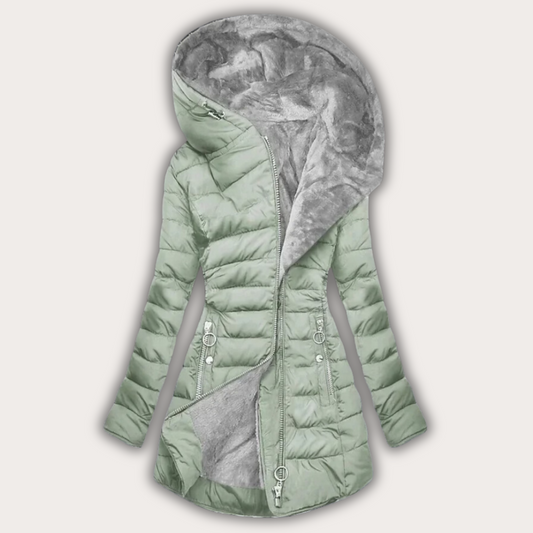 Manteau d'hiver élégant pour femmes avec capuche en fausse fourrure