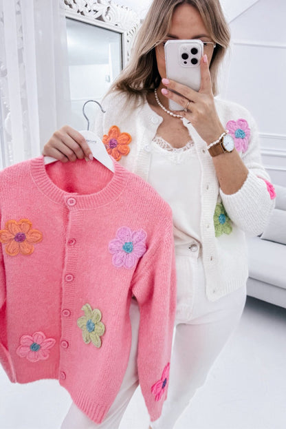 Élodie - Cardigan Tricoté Floral Chic avec Boutons