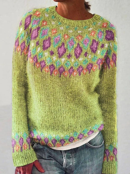 Elyséa - Pull Moderne à Motif Géométrique Contrasté