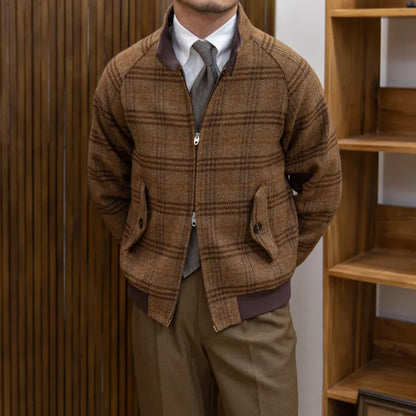 Vestaire Élégant - Manteau à Carreaux Col Montant Coupe Slim