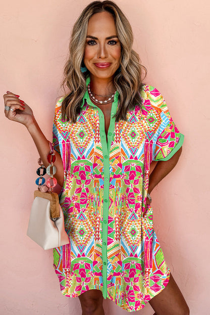 Luxe Élégance - Robe à manches courtes avec motif géométrique sophistiqué