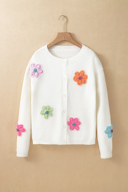 Élodie - Cardigan Tricoté Floral Chic avec Boutons