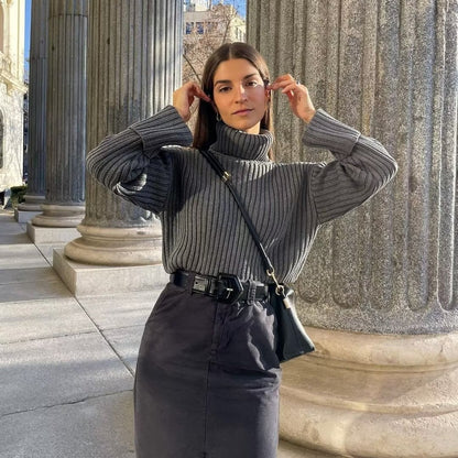 Pull Haut de Gamme Femme Col Roulé Texturé by Celeste