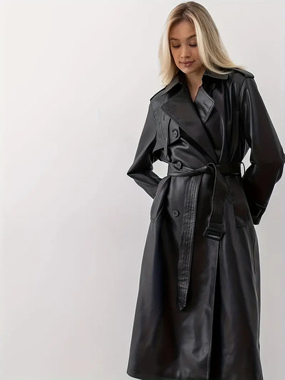 Vermillon - Manteau en cuir de luxe avec ceinture ajustable