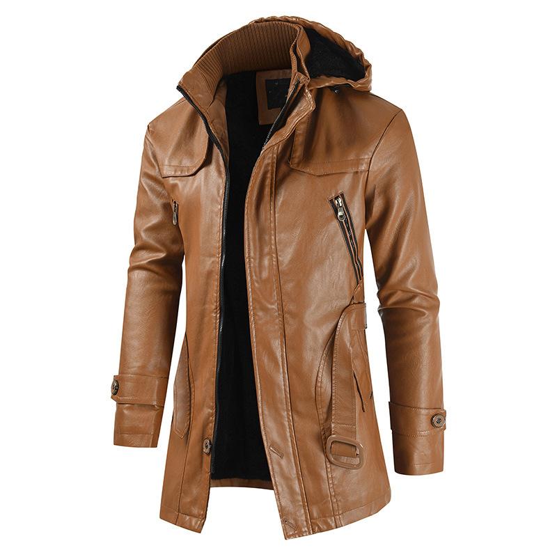 Manteau en cuir haut de gamme avec capuche - Modèle Légendaire Noir by Olino