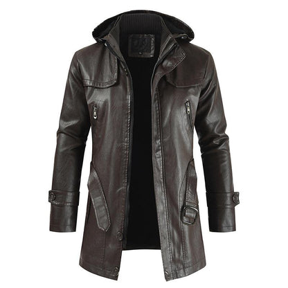 Manteau en cuir haut de gamme avec capuche - Modèle Légendaire Noir by Olino