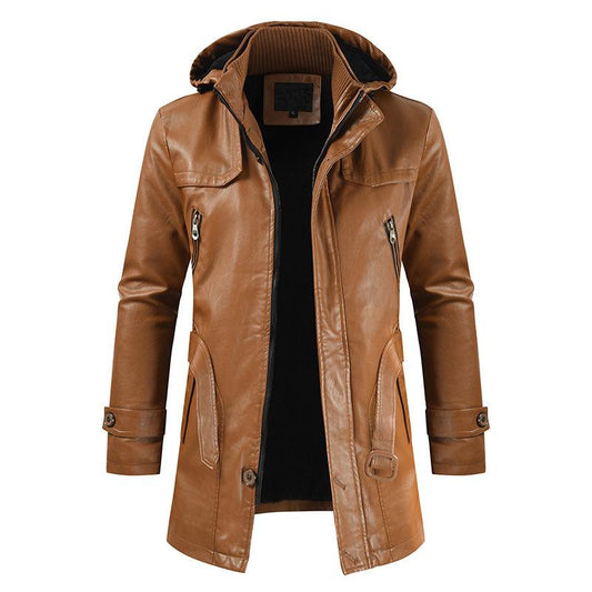 Manteau en cuir haut de gamme avec capuche - Modèle Légendaire Noir by Olino