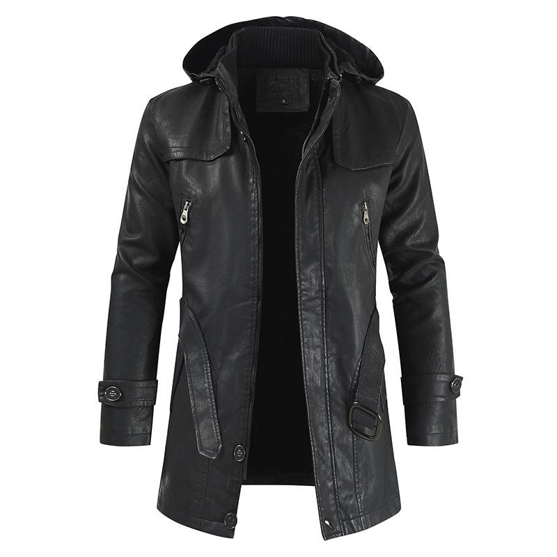 Manteau en cuir haut de gamme avec capuche - Modèle Légendaire Noir by Olino