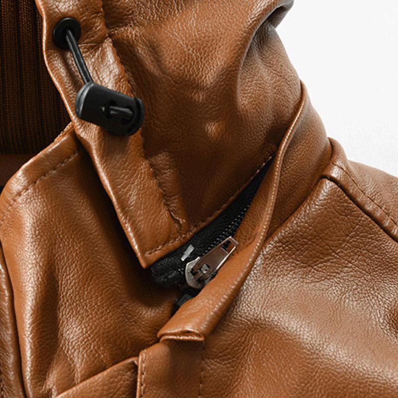 Manteau en cuir haut de gamme avec capuche - Modèle Légendaire Noir by Olino