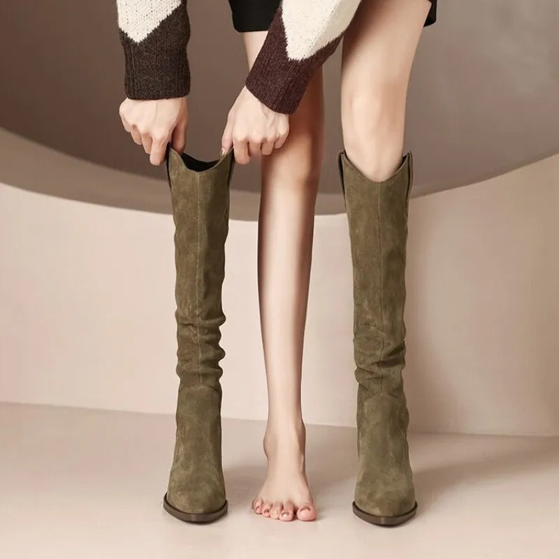 Vibrance - Bottines en cuir velours à détails élégants et volants