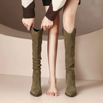 Vibrance - Bottines en cuir velours à détails élégants et volants