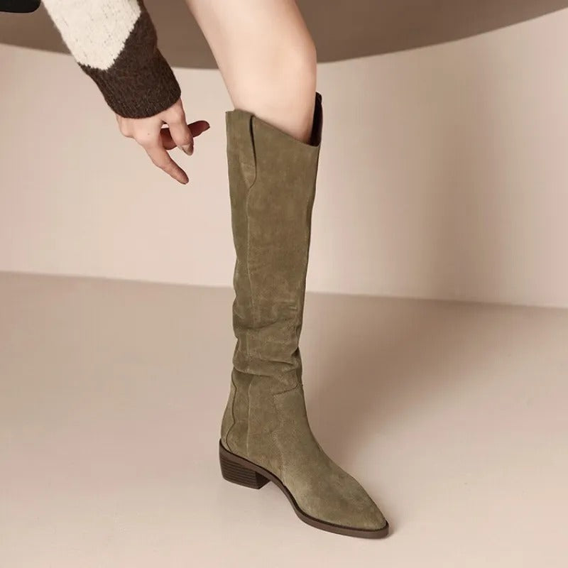 Vibrance - Bottines en cuir velours à détails élégants et volants