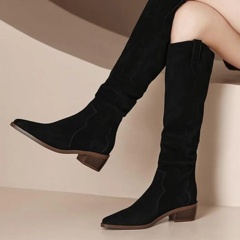 Vibrance - Bottines en cuir velours à détails élégants et volants