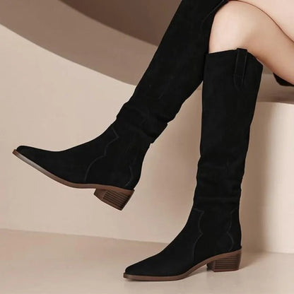 Vibrance - Bottines en cuir velours à détails élégants et volants