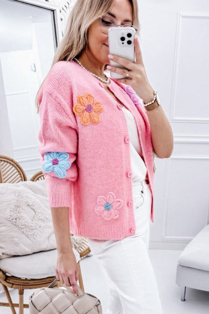 Élodie - Cardigan Tricoté Floral Chic avec Boutons