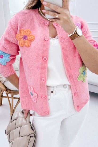 Élodie - Cardigan Tricoté Floral Chic avec Boutons