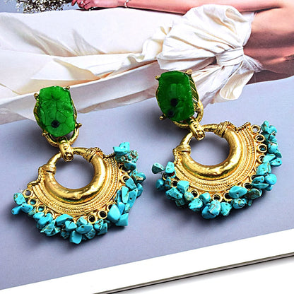 Boucles d'oreilles pendantes vintage bohème faites à la main et ornées de strass