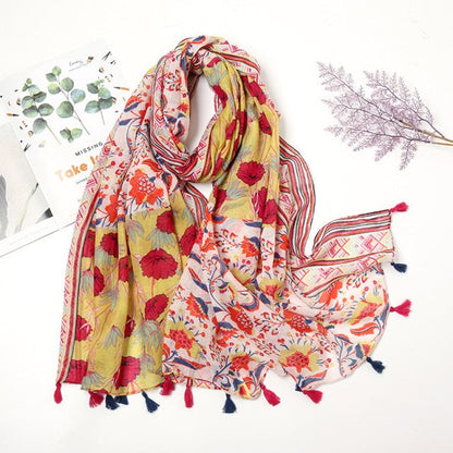 Étole Luxe Écharpes en Cachemire avec Détails Floraux et Pompons