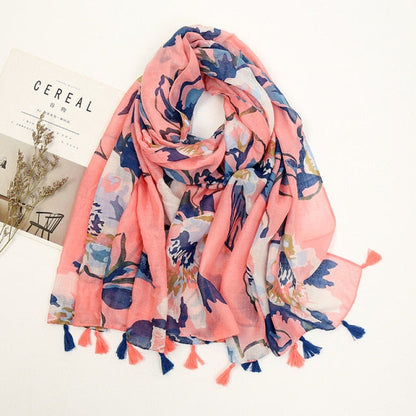 Étole Luxe Écharpes en Cachemire avec Détails Floraux et Pompons