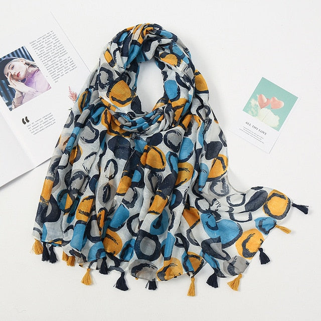 Étole Luxe Écharpes en Cachemire avec Détails Floraux et Pompons
